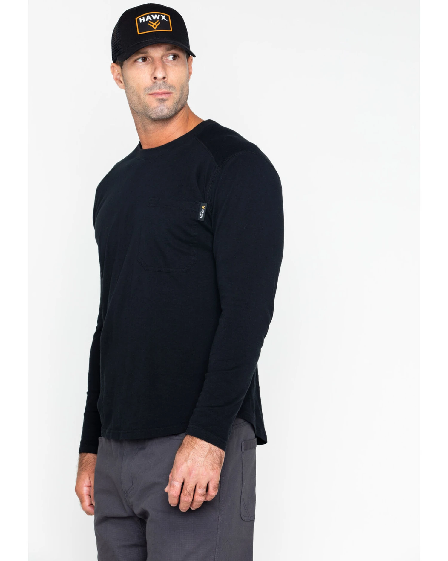 Hawx Men's Solid Pocket Crew Long Sleeve Work T-Shirt - Big & Tall 7 Hawx Men's Solid Pocket Crew Long Sleeve Work T-Shirt - Big & Tall - Image 5
