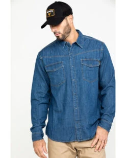 Hawx Men's Stonewashed Denim Snap Long Sleeve Work ShirtÂ