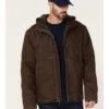 Hawx Men's Brown Castile Weathered Duck Hooded Zip-Front Insulated Work Jacket 