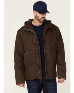 Hawx Men's Brown Castile Weathered Duck Hooded Zip-Front Insulated Work Jacket 