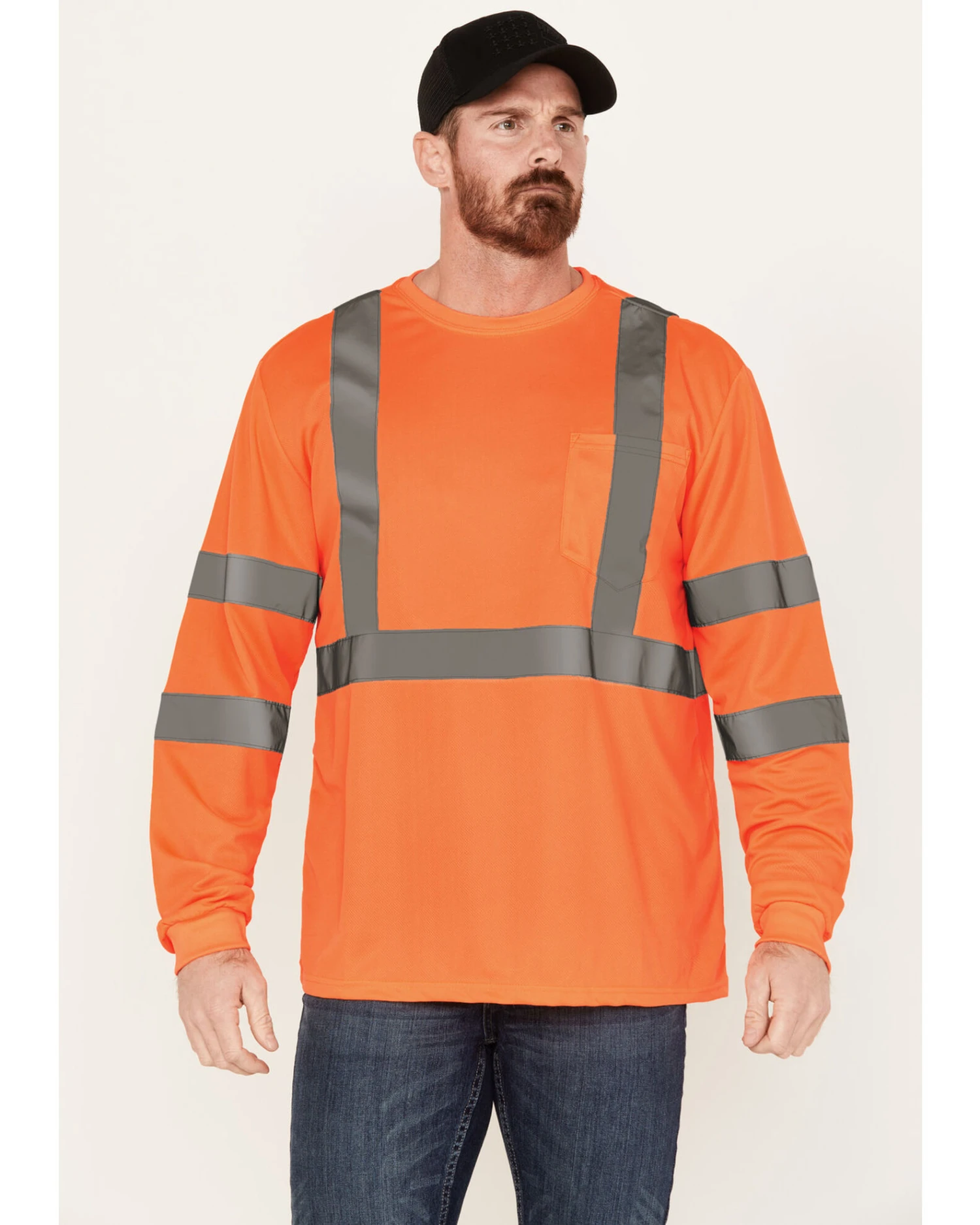 Hawx Men's Solid Enhanced Hi-Vis Long Sleeve Pocket Work T-Shirt 3 Hawx Men's Solid Enhanced Hi-Vis Long Sleeve Pocket Work T-Shirt