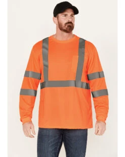 Hawx Men's Solid Enhanced Hi-Vis Long Sleeve Pocket Work T-Shirt - Big 